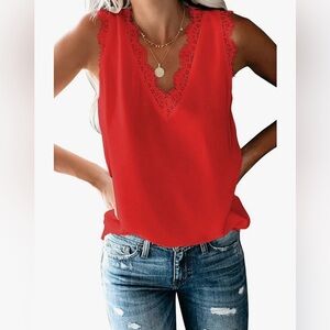 Red Eyelash Lace Sleeveless Top